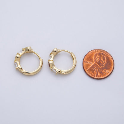 14K Gold Filled 15mm CZ Baguette Red Heart Huggie Earrings | Earrings-00133