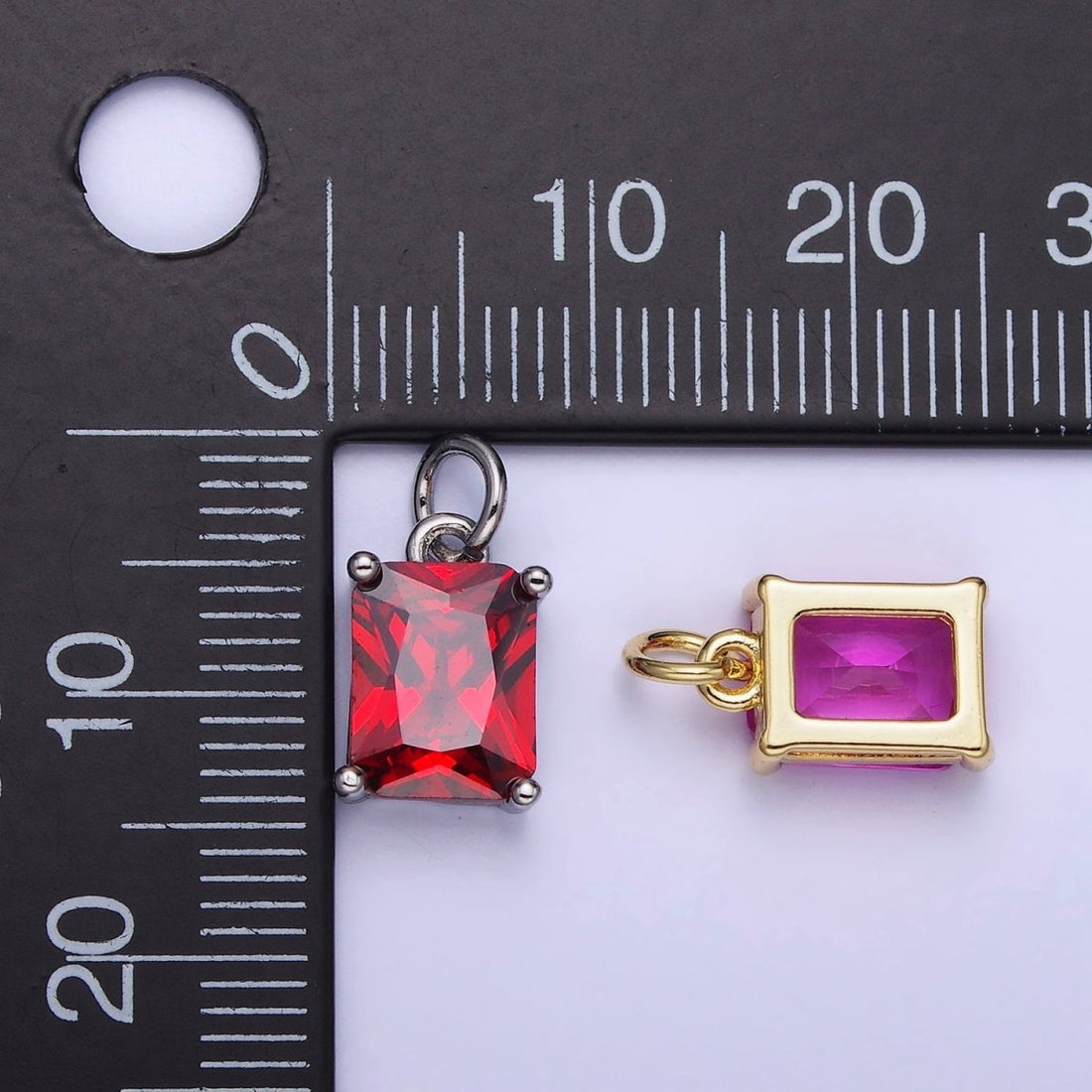 14K Gold Filled 15mm CZ Cubic Zirconia Baguette Charm in Gold &amp; Silver | W607 - W622