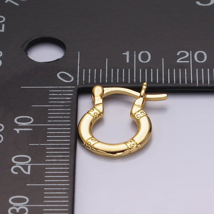 14K Gold Filled 15mm Dotted Lined Round French Lock Latch Hoop Earrings | AE967