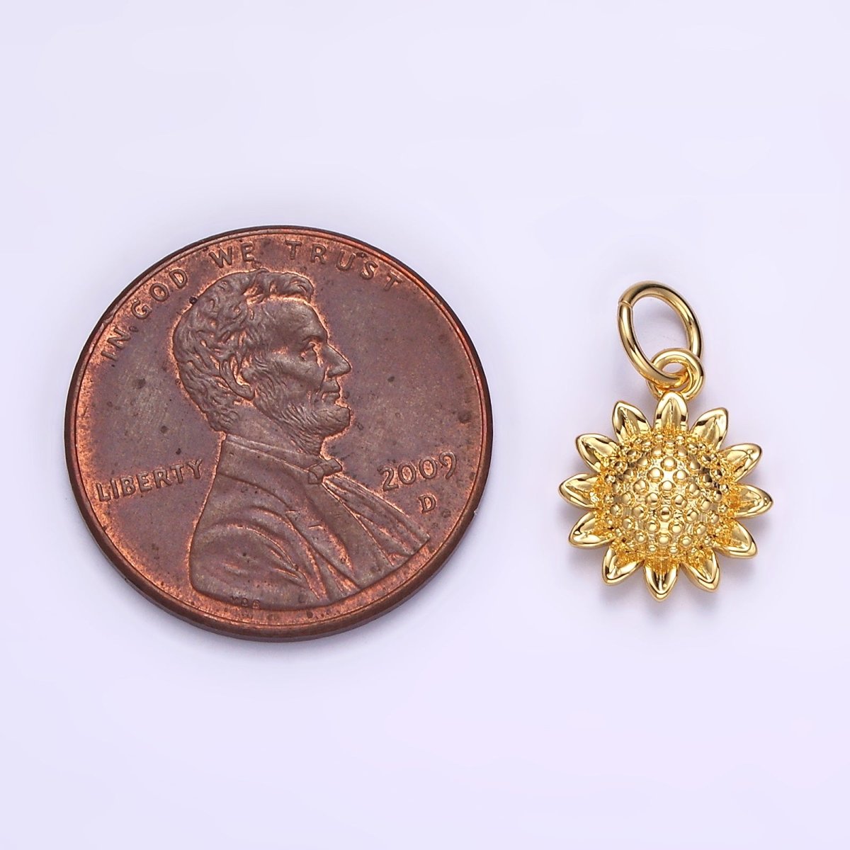 14K Gold Filled 15mm Dotted Sunflower Nature Charm in Gold &amp; Silver | N1110 N1111