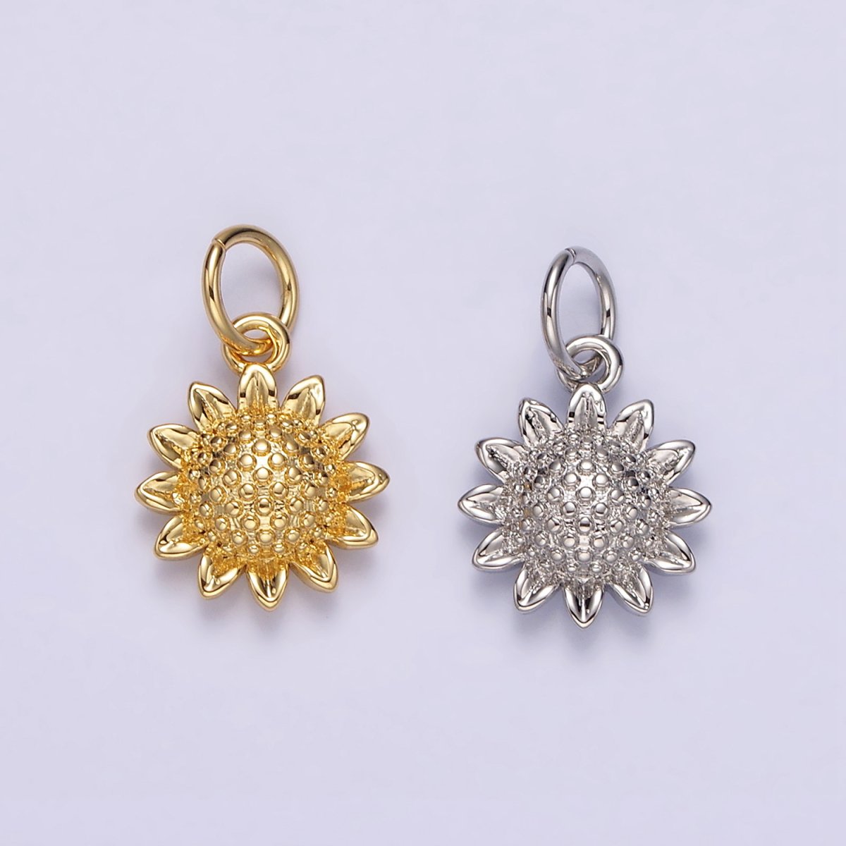 14K Gold Filled 15mm Dotted Sunflower Nature Charm in Gold &amp; Silver | N1110 N1111
