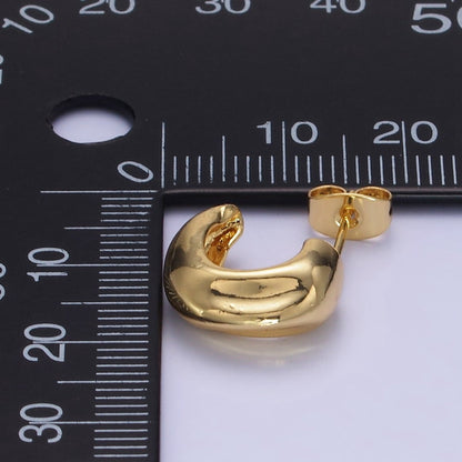 14K Gold Filled 15mm Edged J-Shaped Minimalist Hoop Earrings | AB1272