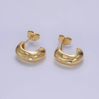 14K Gold Filled 15mm Edged J-Shaped Minimalist Hoop Earrings | AB1272