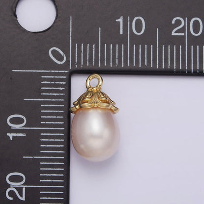 14K Gold Filled 15mm Freshwater Pearl Drop Double Band Charm | N1045