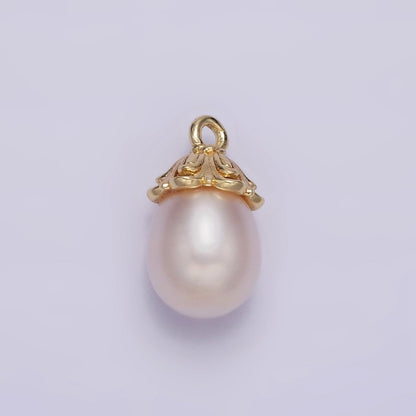14K Gold Filled 15mm Freshwater Pearl Drop Double Band Charm | N1045