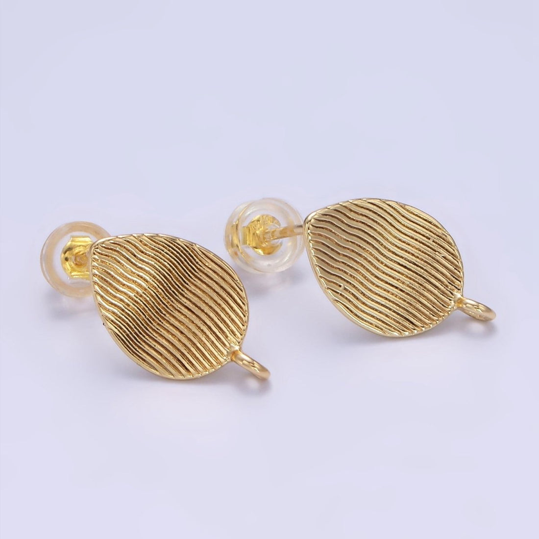14K Gold Filled 15mm Line-Textured Teardrop Stud Drop Earring Findings | Z814