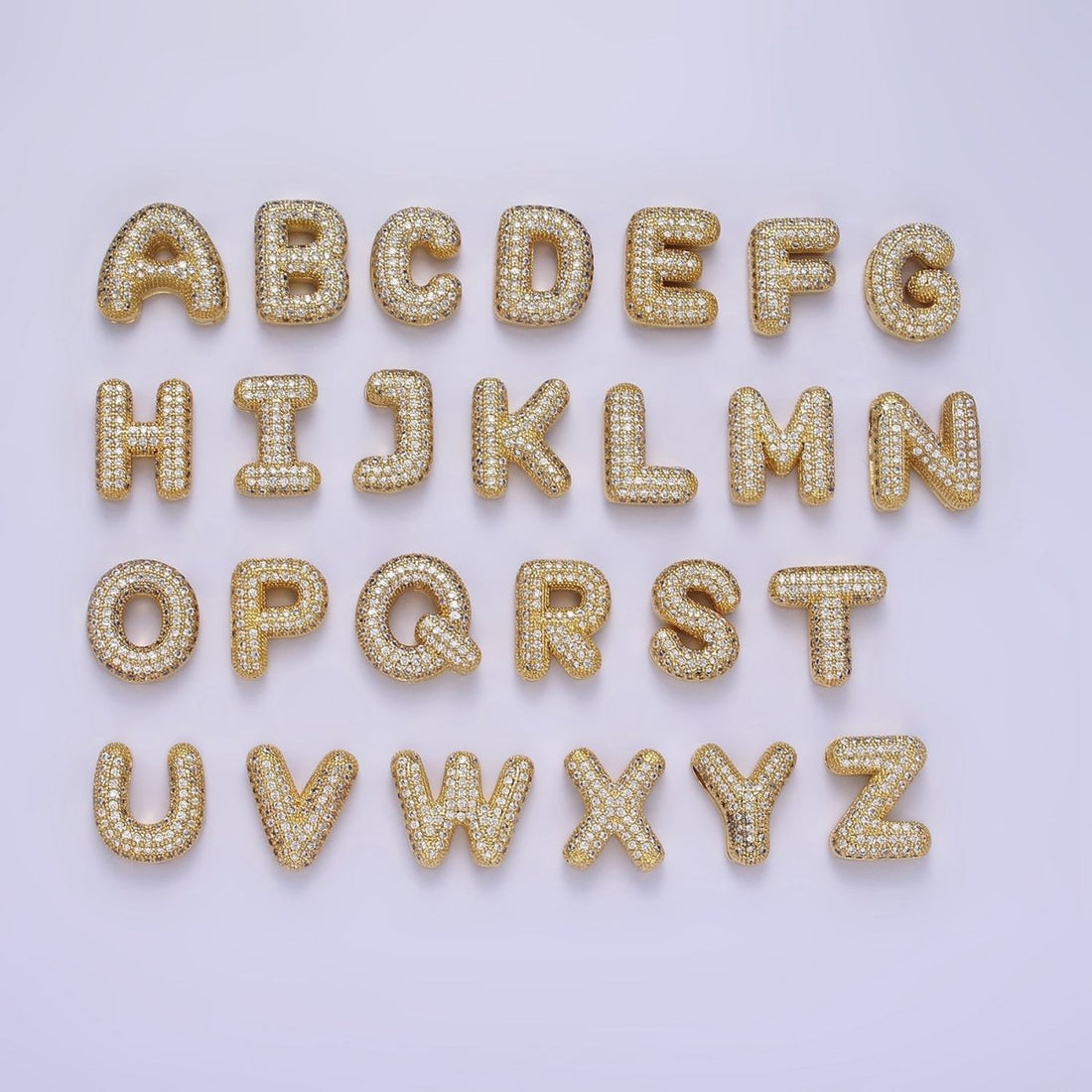 14K Gold Filled 15mm Micro Paved Balloon Bubble Initial Letter Pendant | A1171-A1183
