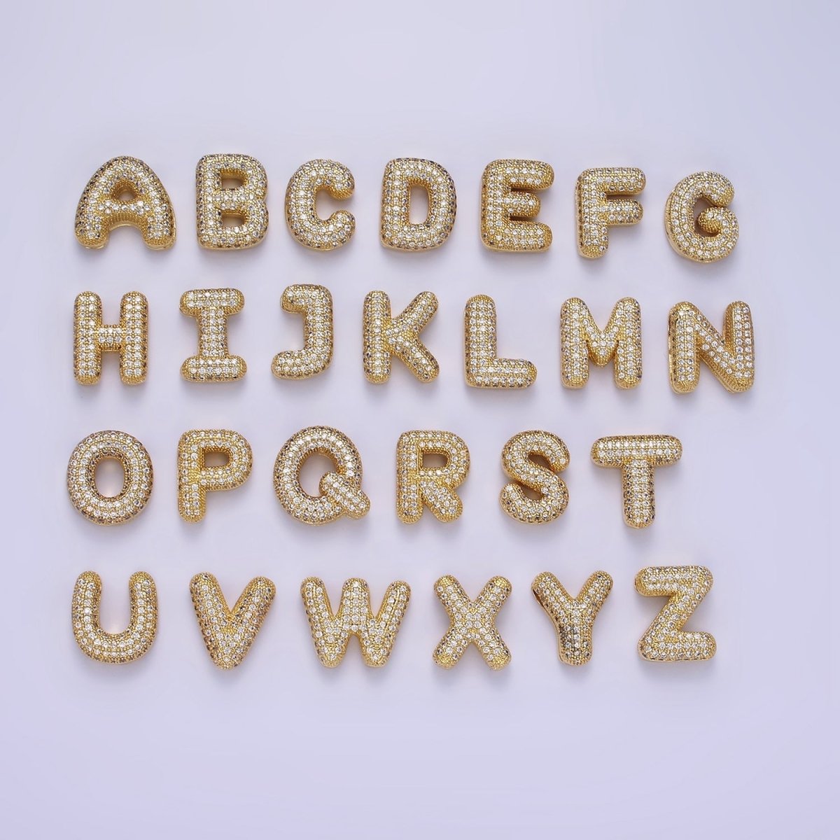14K Gold Filled 15mm Micro Paved Balloon Bubble Initial Letter Pendant | A1171-A1183