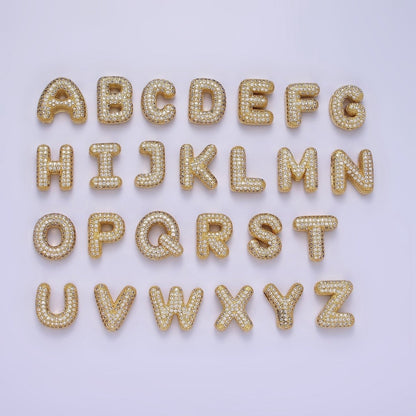 14K Gold Filled 15mm Micro Paved Balloon Bubble Initial Letter Pendant | A1171-A1183