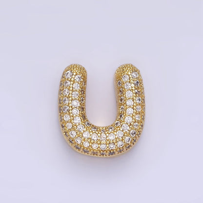 14K Gold Filled 15mm Micro Paved Balloon Bubble Initial Letter Pendant | A1171-A1183
