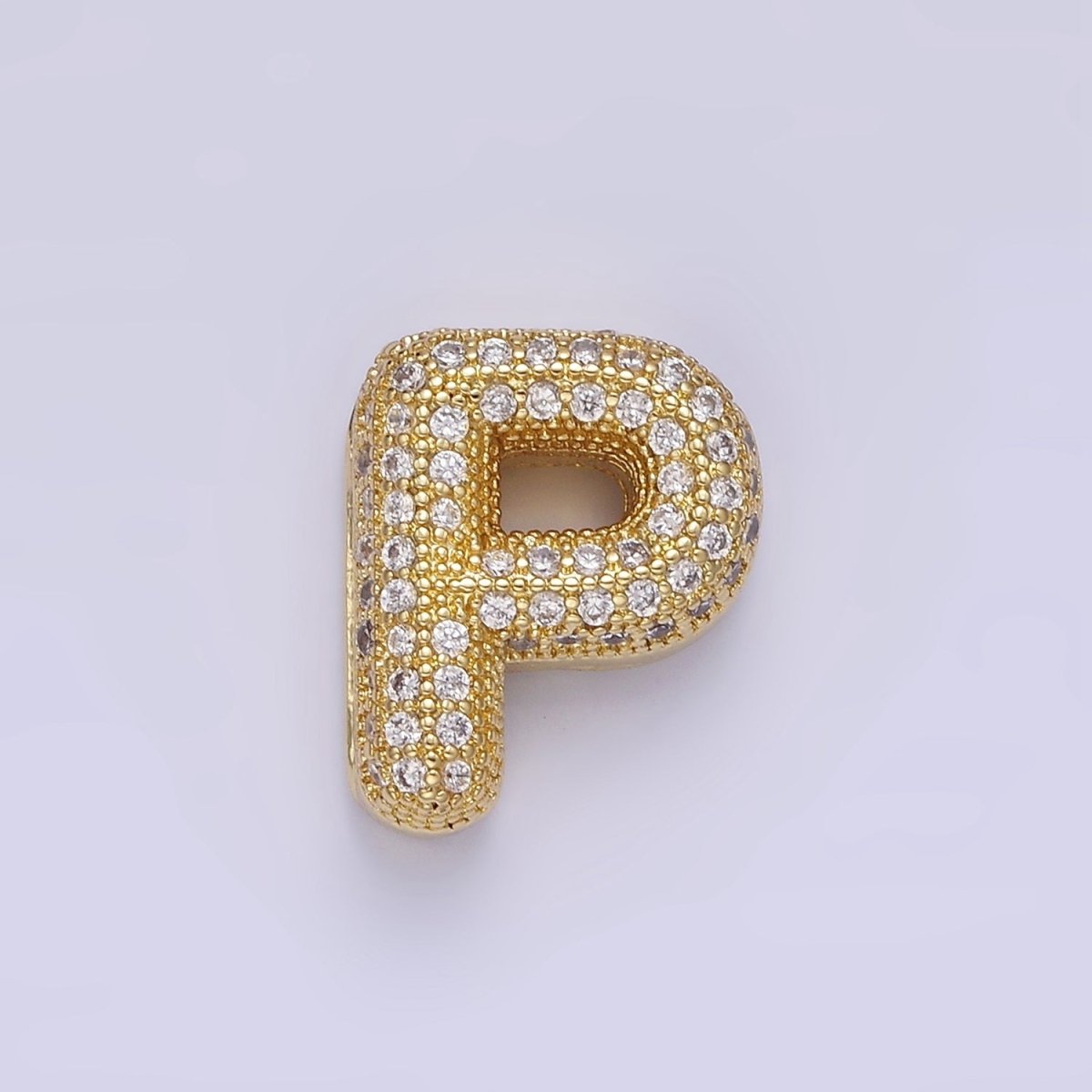 14K Gold Filled 15mm Micro Paved Balloon Bubble Initial Letter Pendant | A1171-A1183