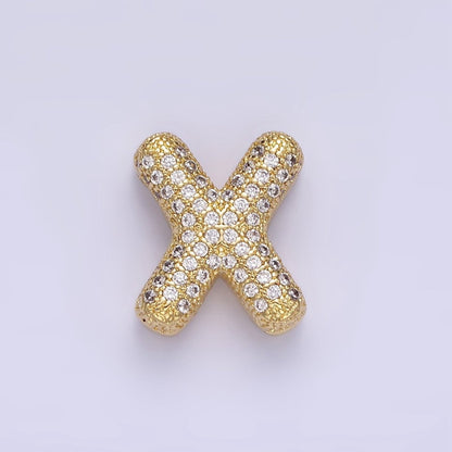 14K Gold Filled 15mm Micro Paved Balloon Bubble Initial Letter Pendant | A1171-A1183