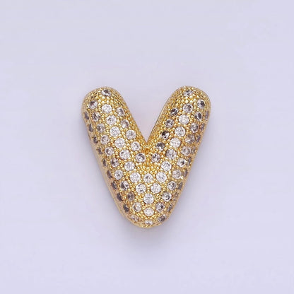 14K Gold Filled 15mm Micro Paved Balloon Bubble Initial Letter Pendant | A1171-A1183