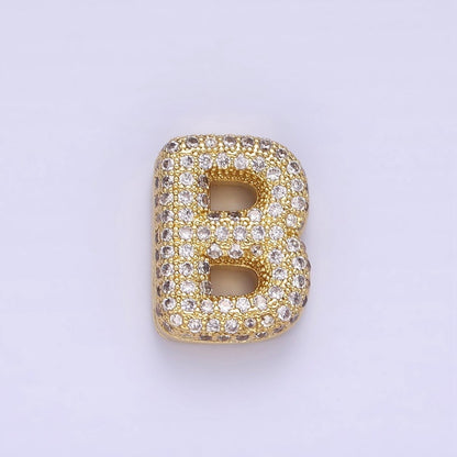14K Gold Filled 15mm Micro Paved Balloon Bubble Initial Letter Pendant | A1171-A1183