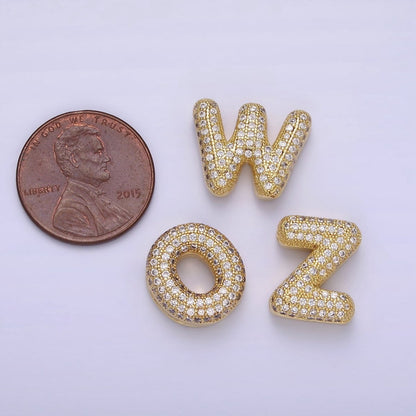 14K Gold Filled 15mm Micro Paved Balloon Bubble Initial Letter Pendant | A1171-A1183