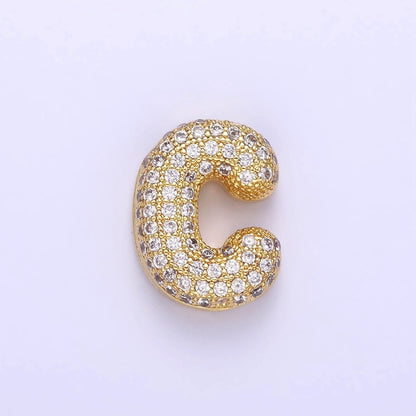 14K Gold Filled 15mm Micro Paved Balloon Bubble Initial Letter Pendant | A1171-A1183