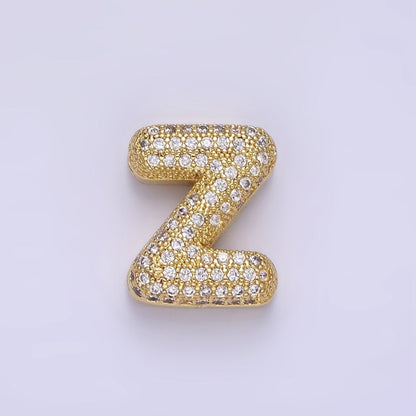 14K Gold Filled 15mm Micro Paved Balloon Bubble Initial Letter Pendant | A1171-A1183