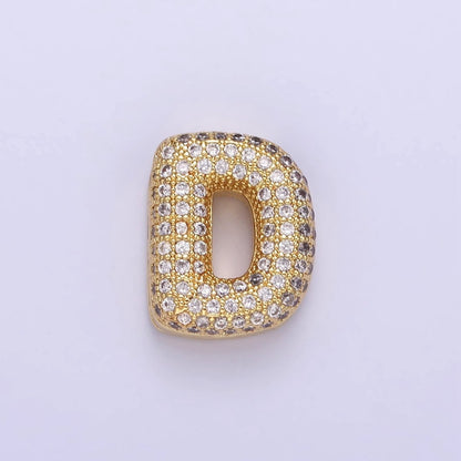 14K Gold Filled 15mm Micro Paved Balloon Bubble Initial Letter Pendant | A1171-A1183