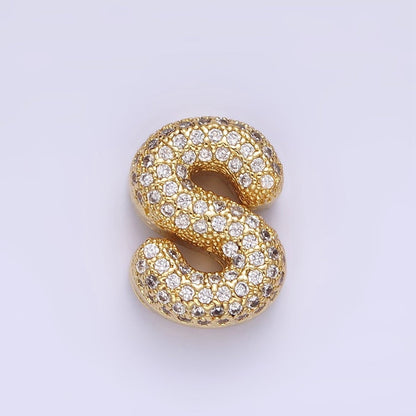 14K Gold Filled 15mm Micro Paved Balloon Bubble Initial Letter Pendant | A1171-A1183
