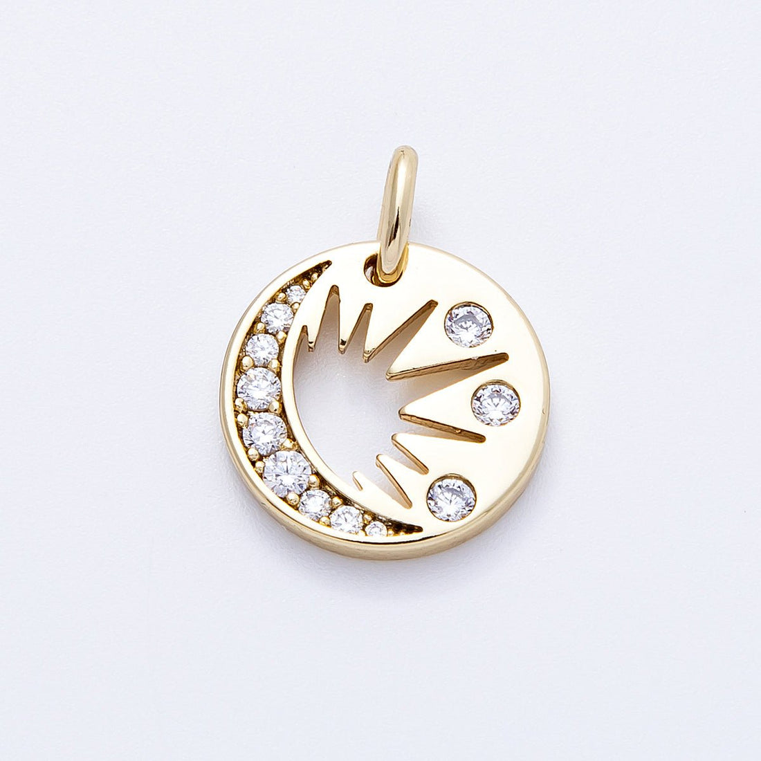 14K Gold Filled 15mm Micro Paved CZ Celestial Moon Sun Round Charm | Charms-000328