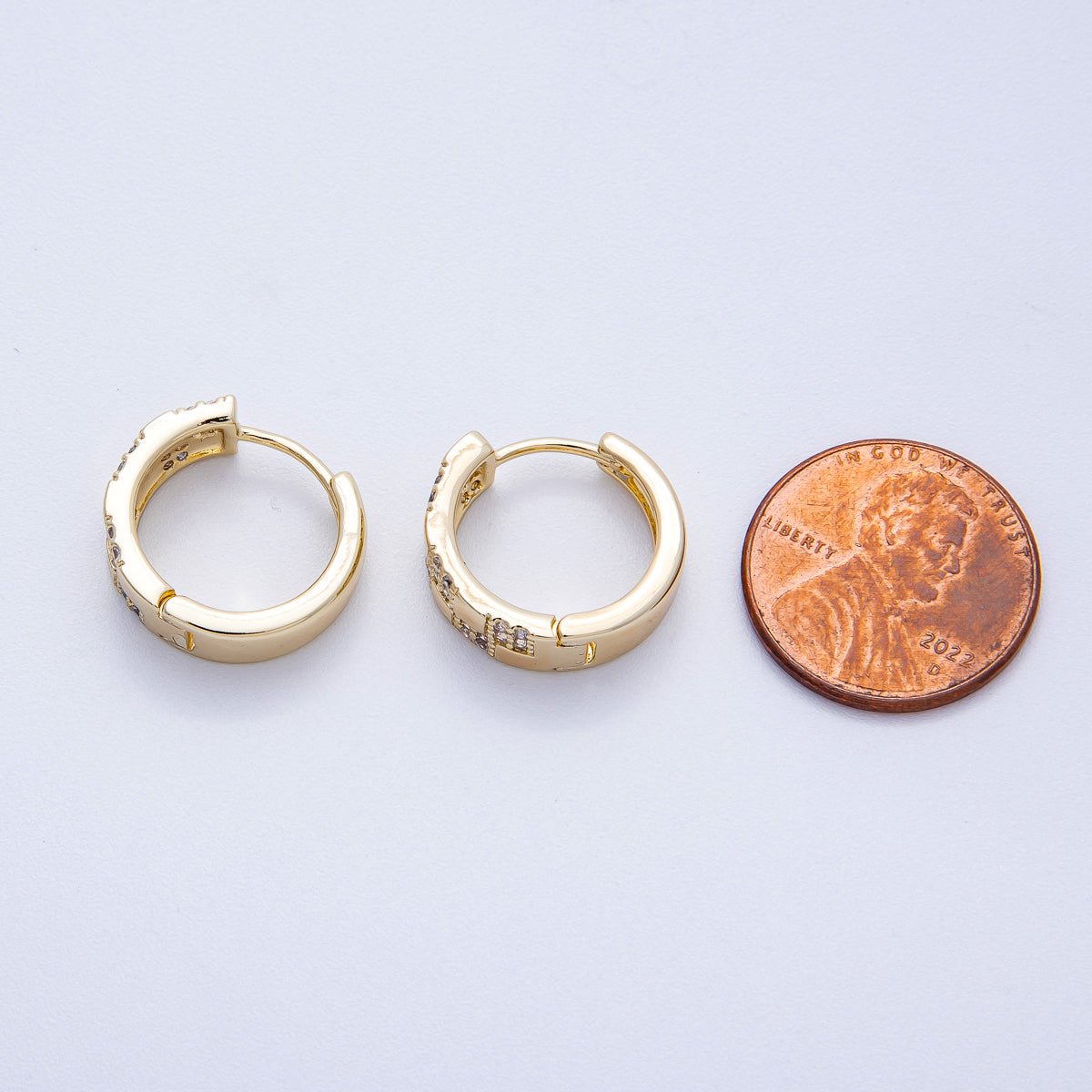 14K Gold Filled 15mm Micro Paved CZ Checkered Huggie | EARRINGS-00249