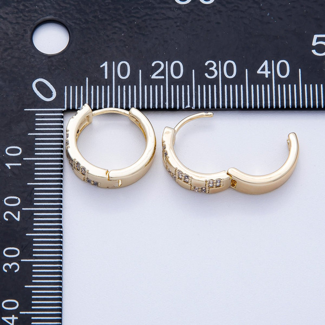 14K Gold Filled 15mm Micro Paved CZ Checkered Huggie | EARRINGS-00249