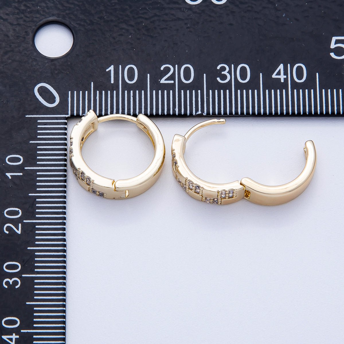 14K Gold Filled 15mm Micro Paved CZ Checkered Huggie | EARRINGS-00249