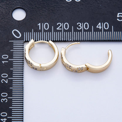 14K Gold Filled 15mm Micro Paved CZ Checkered Huggie | EARRINGS-00249
