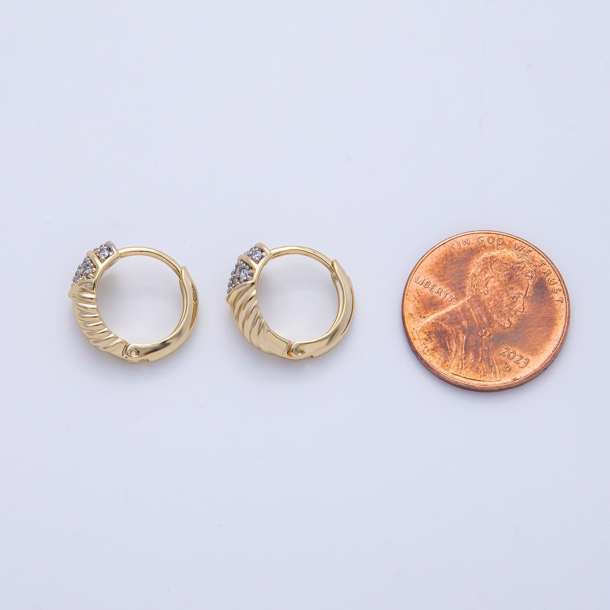 14K Gold Filled 15mm Micro Paved CZ Croissant Huggie Earrings | Earrings-00074
