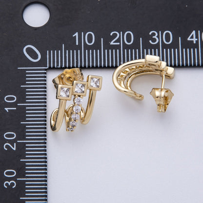 14K Gold Filled 15mm Micro Paved CZ Square Claw Stud Earrings | Earrings-00035