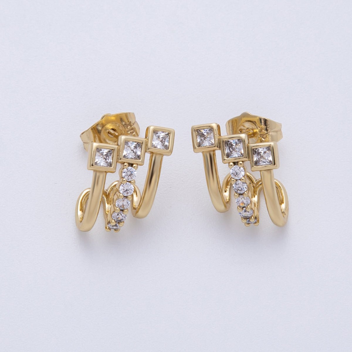 14K Gold Filled 15mm Micro Paved CZ Square Claw Stud Earrings | Earrings-00035