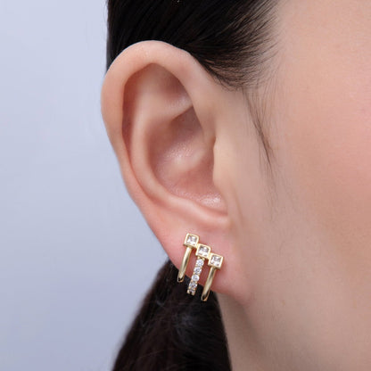 14K Gold Filled 15mm Micro Paved CZ Square Claw Stud Earrings | Earrings-00035