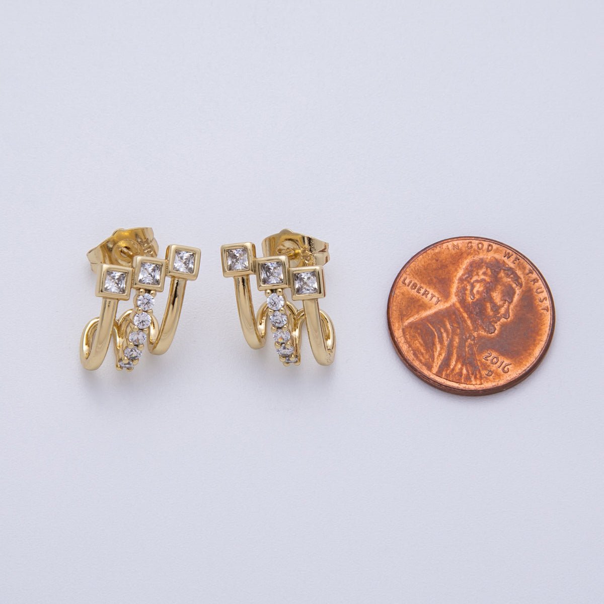 14K Gold Filled 15mm Micro Paved CZ Square Claw Stud Earrings | Earrings-00035