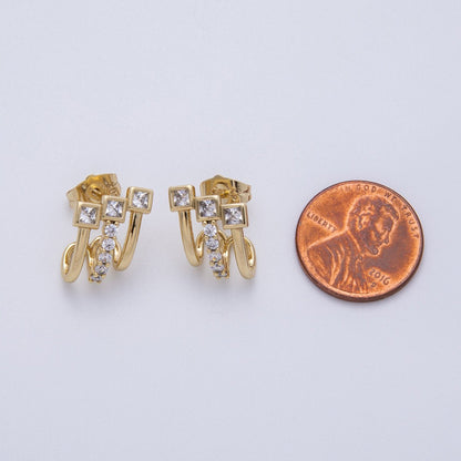 14K Gold Filled 15mm Micro Paved CZ Square Claw Stud Earrings | Earrings-00035