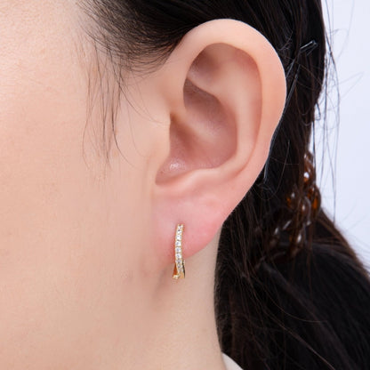 14K Gold Filled 15mm Micro Paved CZ X Crossed Cartilage Huggie | EARRINGS-00248