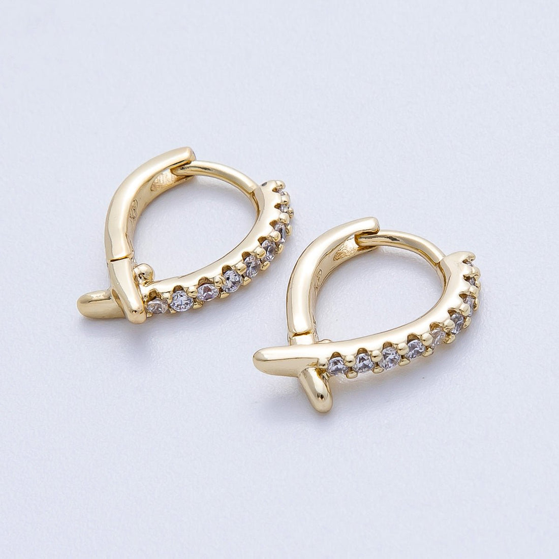 14K Gold Filled 15mm Micro Paved CZ X Crossed Cartilage Huggie | EARRINGS-00248