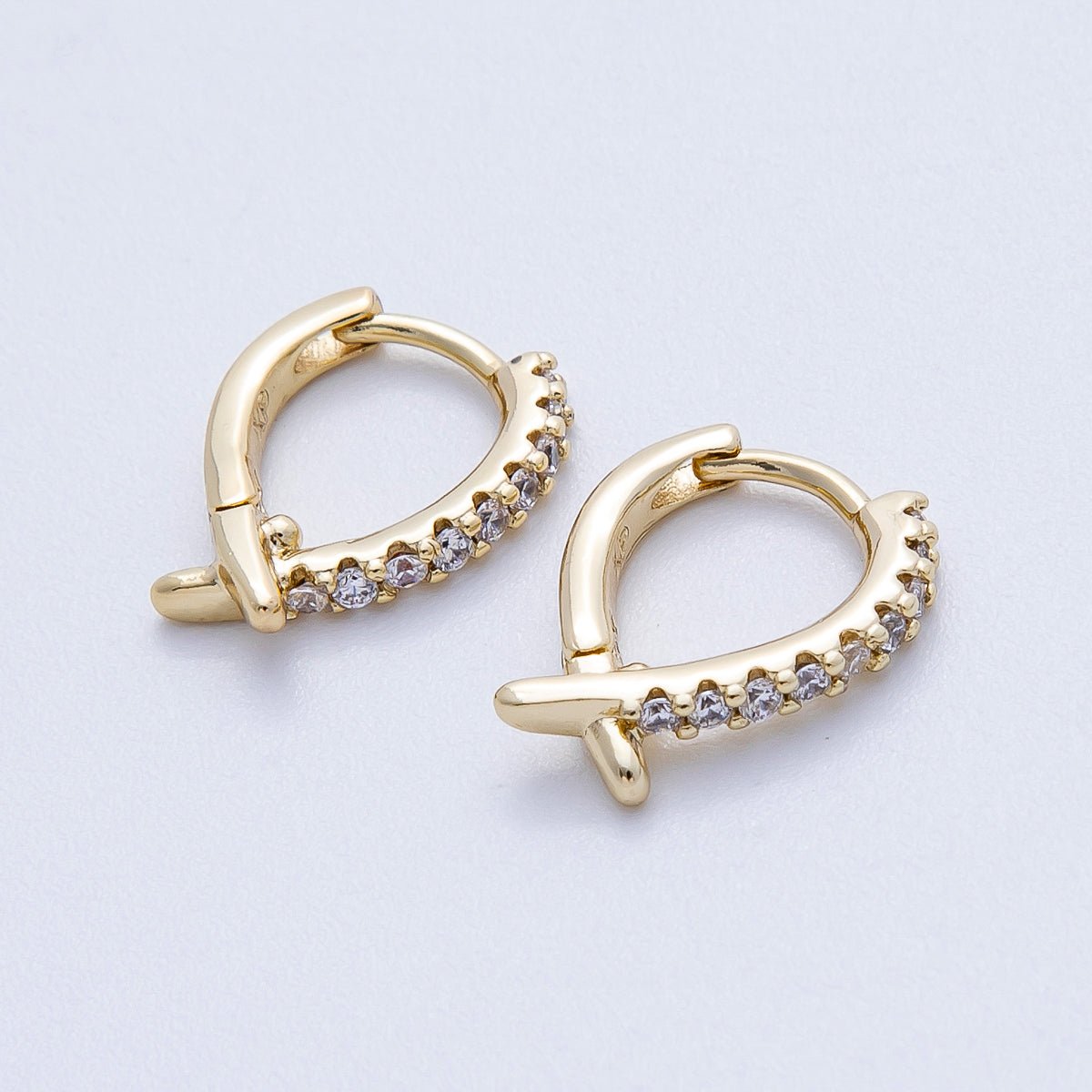 14K Gold Filled 15mm Micro Paved CZ X Crossed Cartilage Huggie | EARRINGS-00248