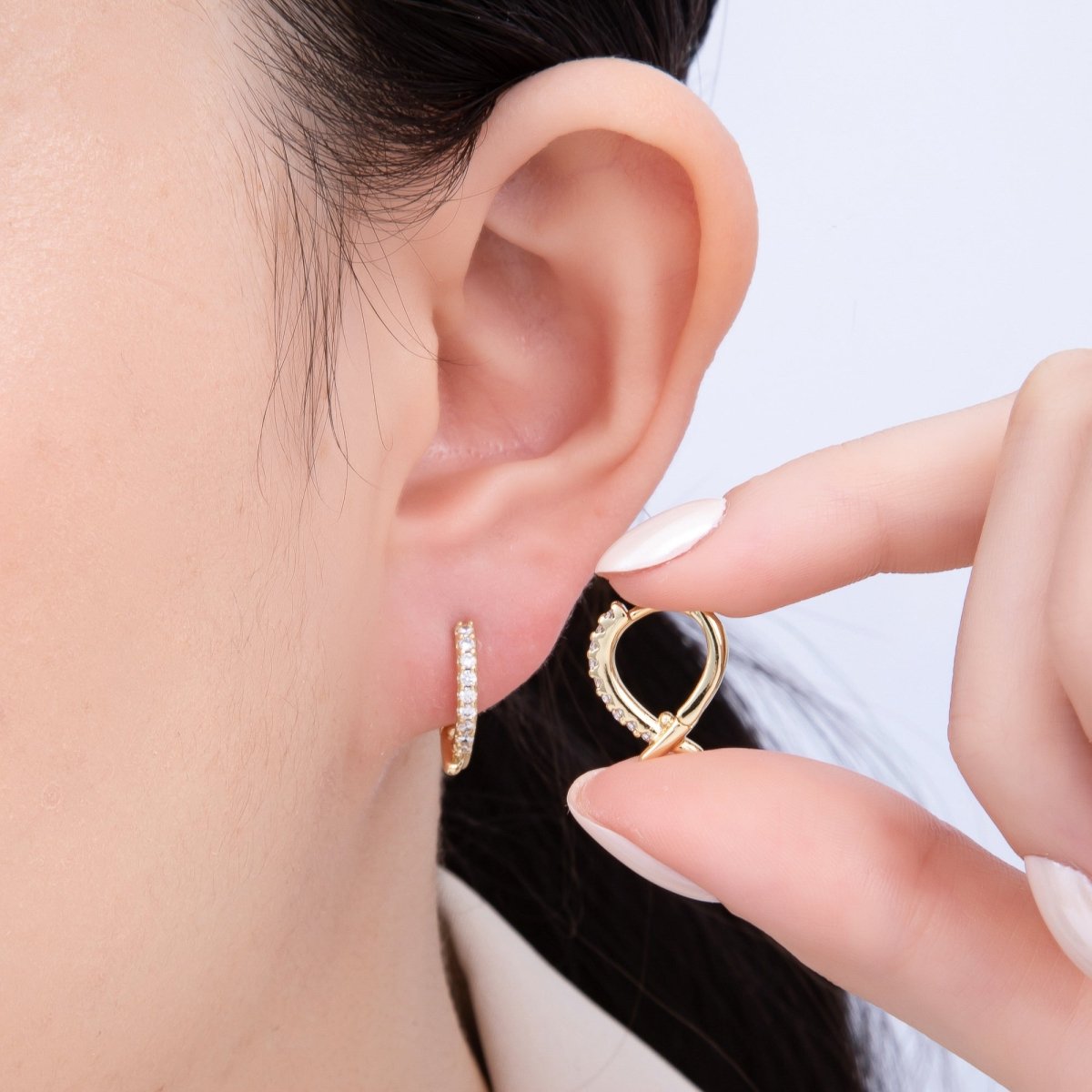 14K Gold Filled 15mm Micro Paved CZ X Crossed Cartilage Huggie | EARRINGS-00248