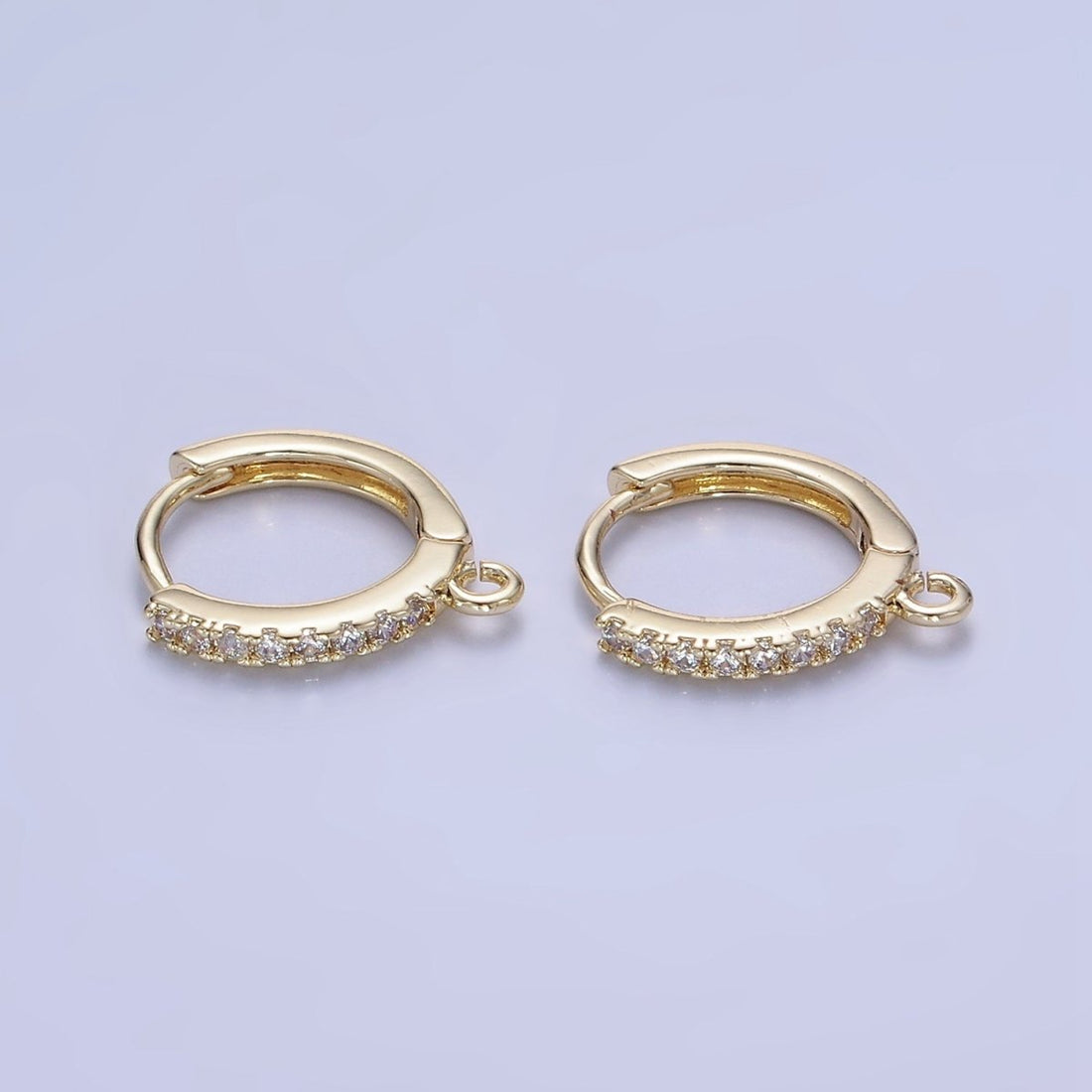 14K Gold Filled 15mm Micro Paved Huggie Earring Findings in Gold &amp; Silver | Z745 Z746