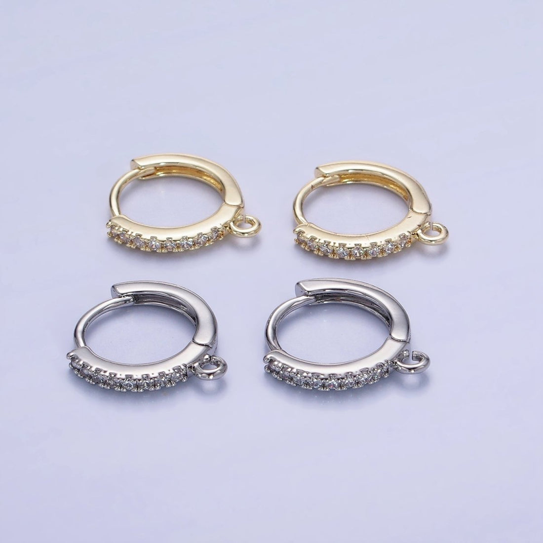 14K Gold Filled 15mm Micro Paved Huggie Earring Findings in Gold &amp; Silver | Z745 Z746