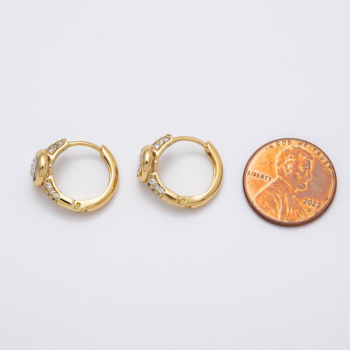 14K Gold Filled 15mm Oval Micro Paved CZ Cartilage Huggie Earrings | Earrings-00274