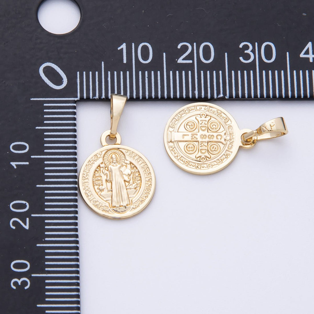 14K Gold Filled 15mm Saint Benedict Medal Double Sided Round Pendant | Charms-00072