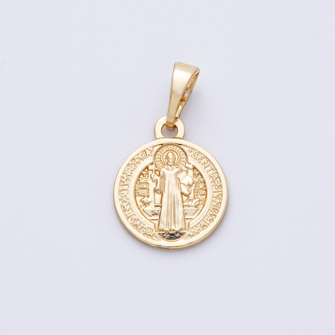 14K Gold Filled 15mm Saint Benedict Medal Double Sided Round Pendant | Charms-00072