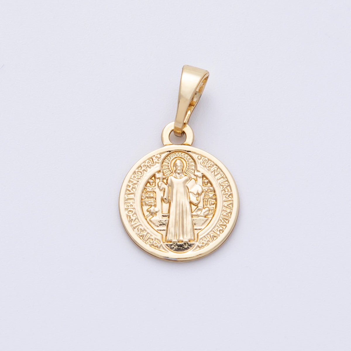 14K Gold Filled 15mm Saint Benedict Medal Double Sided Round Pendant | Charms-00072