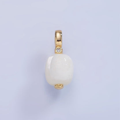 14K Gold Filled 15mm Shell Pearl Edged Square Rectangle CZ Bail Pendant | P1683