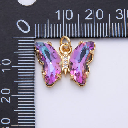 14K Gold Filled 15mm Violet Acrylic Micro Paved CZ Butterfly Charm | E848