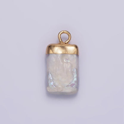 14K Gold Filled 15mm White Freshwater Pearl Rectangular Biwa Dipped Charm | P1619