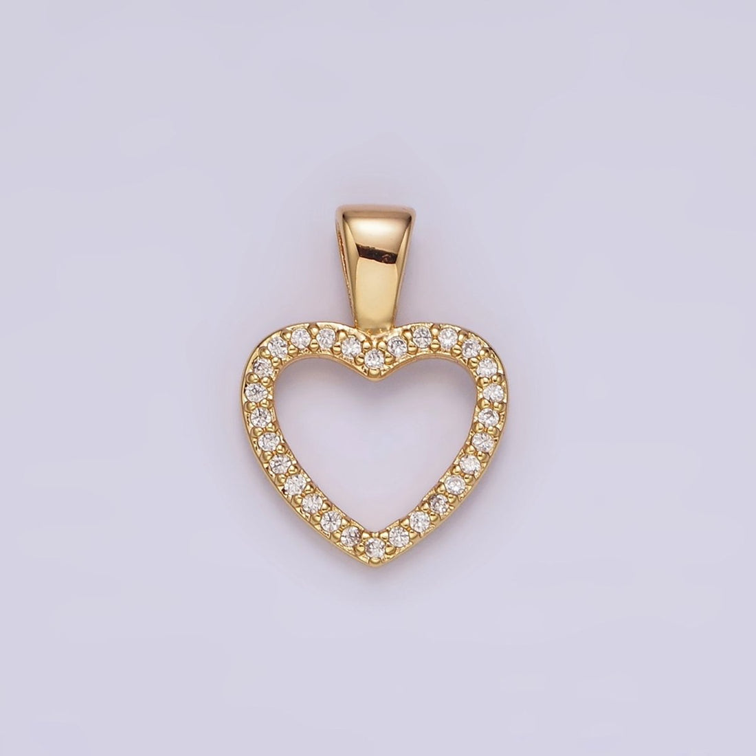 14K Gold Filled 16.5mm Clear Micro Paved CZ Open Heart Pendant | N1867
