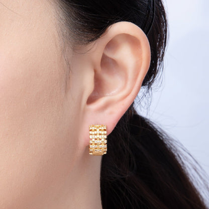 14K Gold Filled 16.5mm Micro Paved CZ Woven Ribbed Huggie Earring in Gold &amp; Silver | EARRINGS-00006-00007