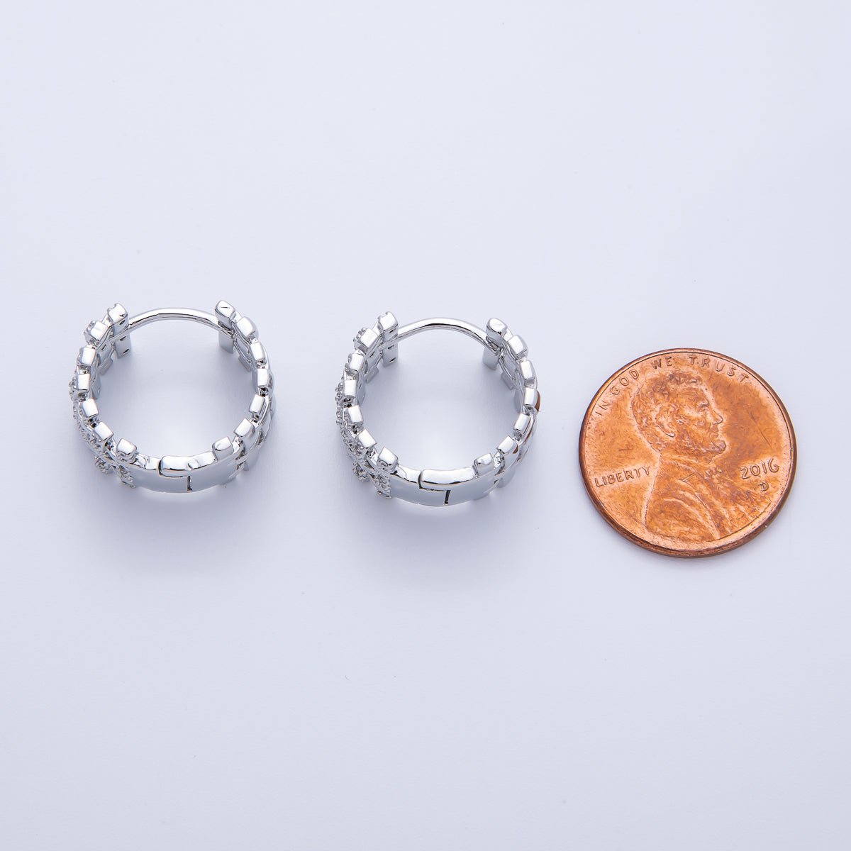 14K Gold Filled 16.5mm Micro Paved CZ Woven Ribbed Huggie Earring in Gold &amp; Silver | EARRINGS-00006-00007